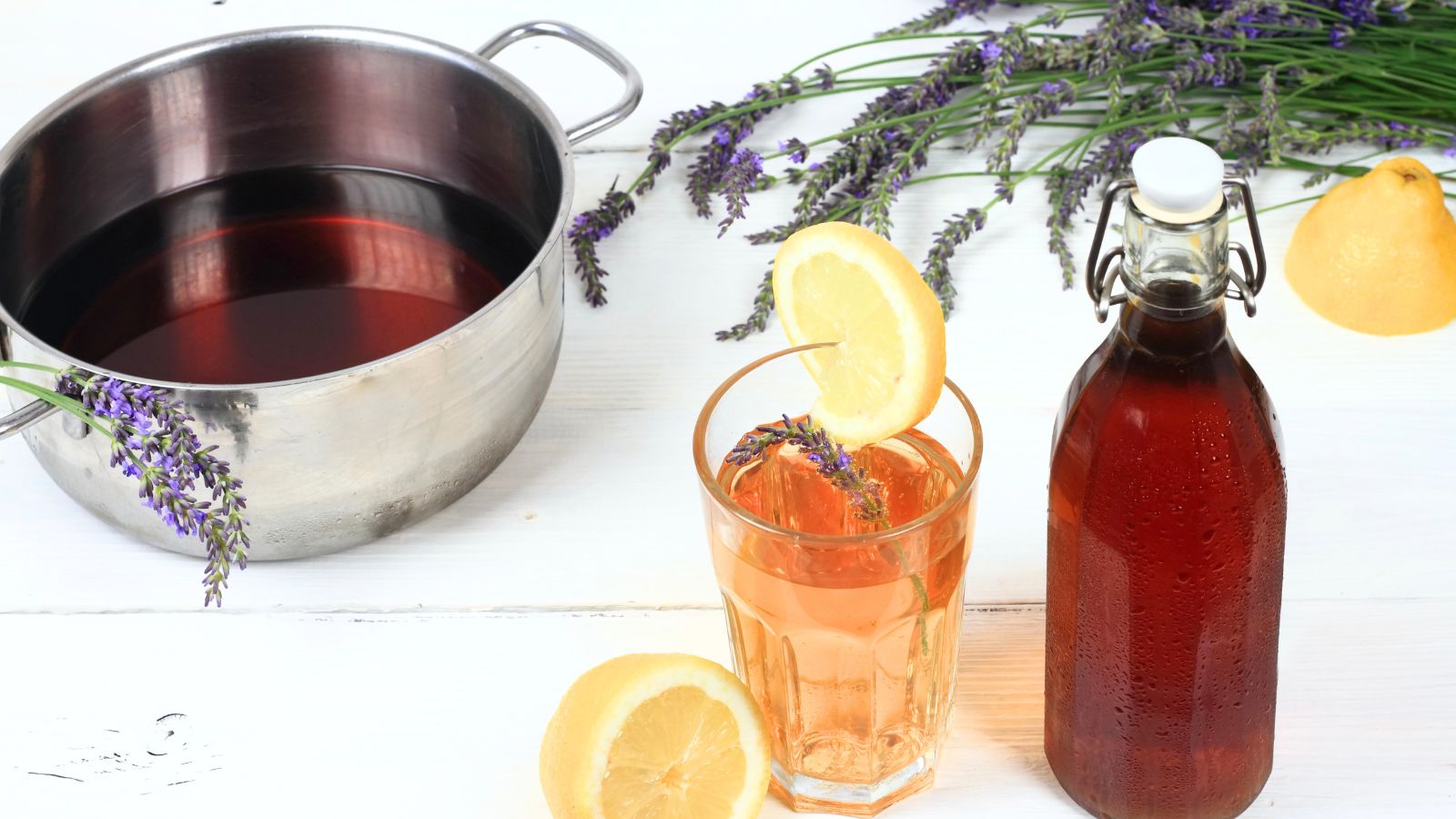 set up to make lavender simple syrup.