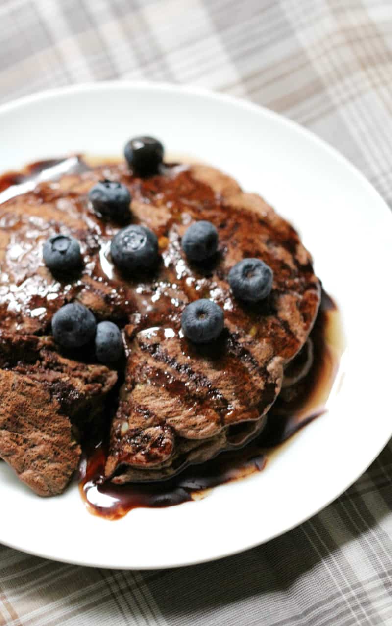 Chocolate Zucchini Pancakes With Blueberries