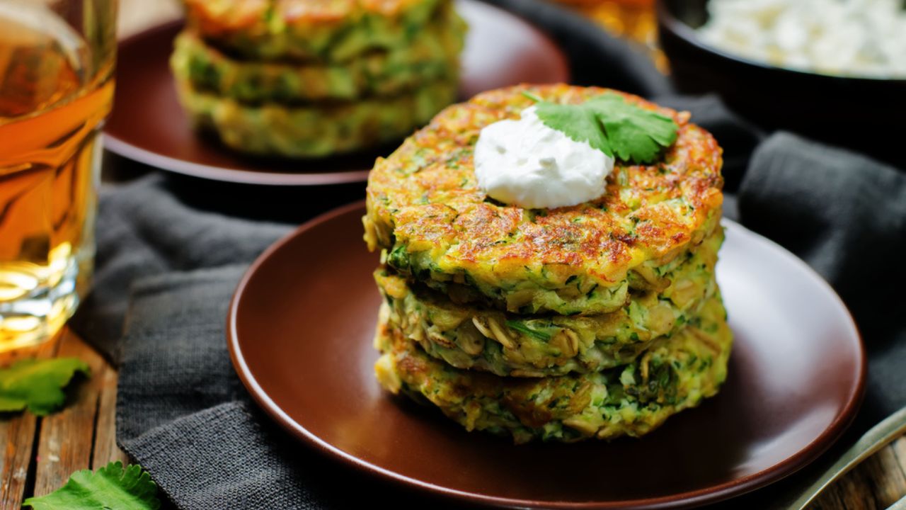 Zucchini ricotta cilantro fritters. toning. selective focus