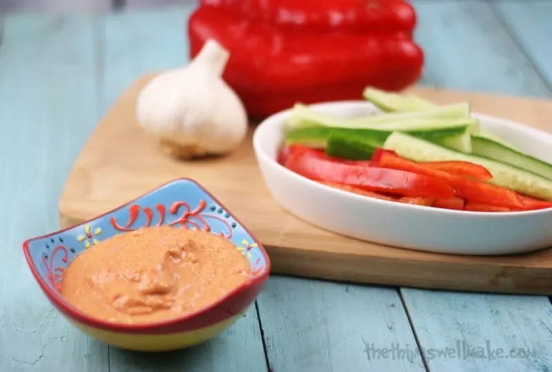 Raw zucchini and roasted red pepper hummus