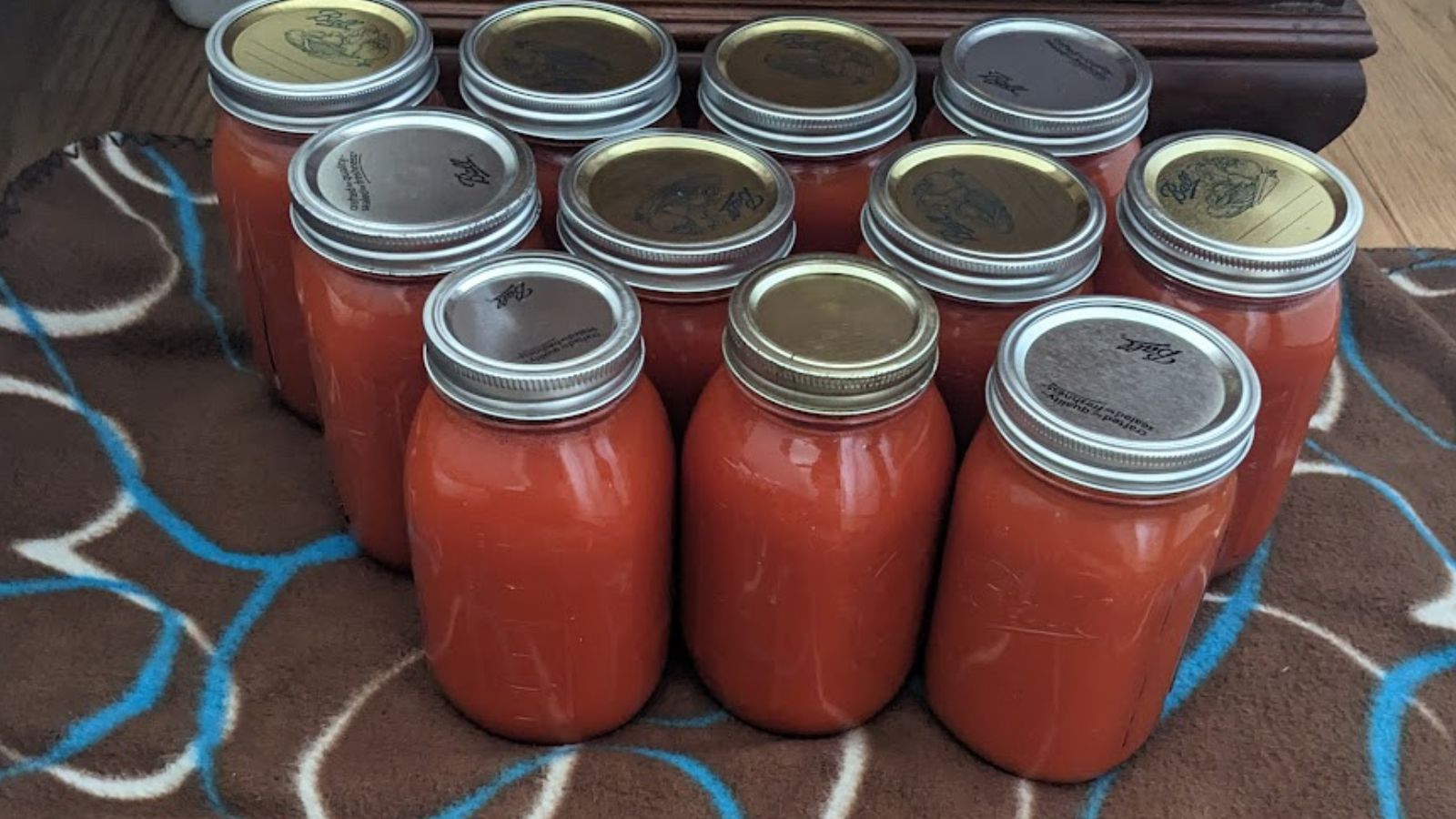 jars of canned tomato juice. 