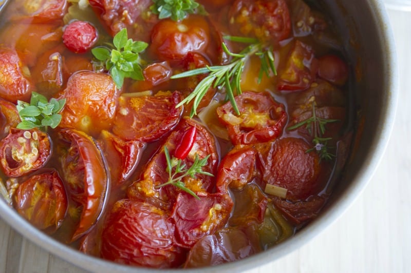 A bowl of stewed tomatoes