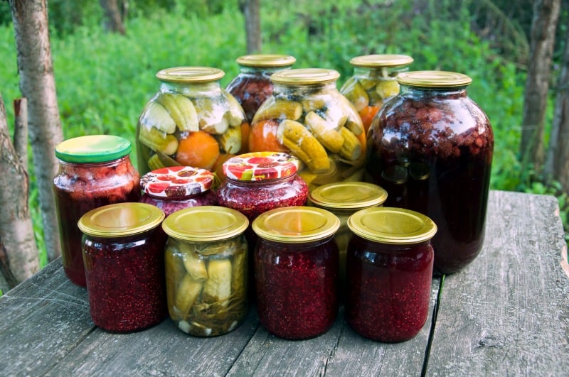 several jars of canned vegetables