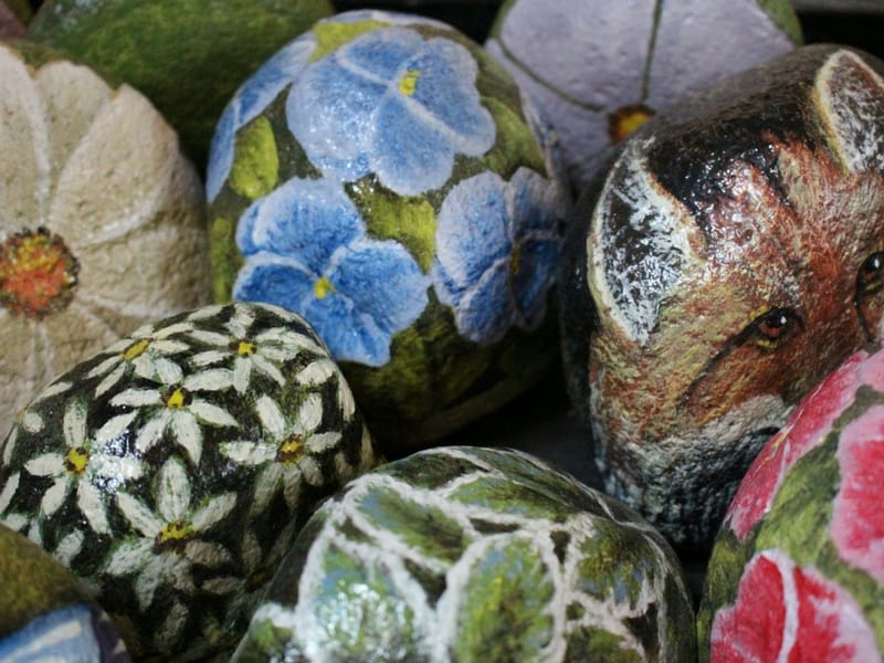 Garden inspired painted rocks