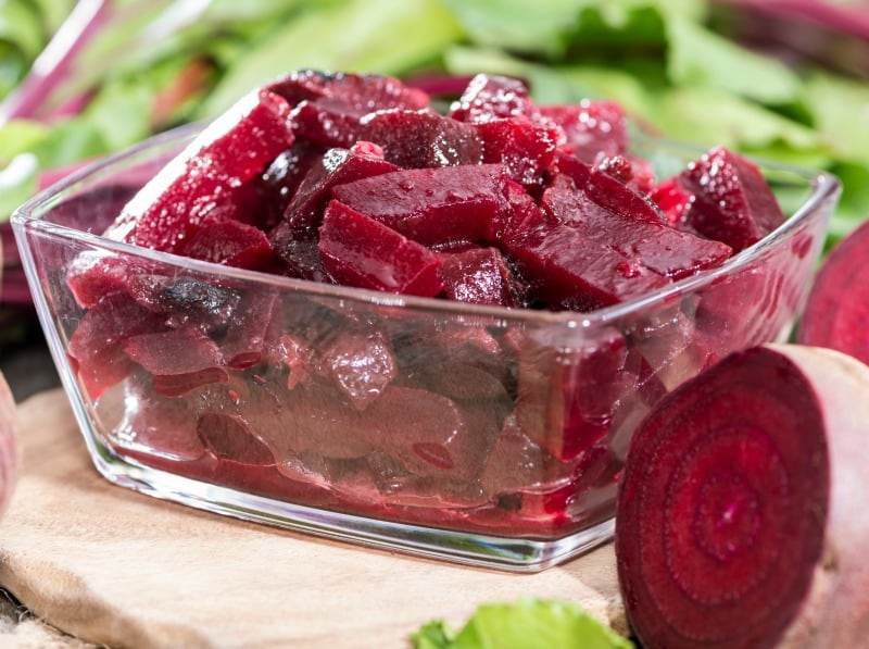 Homemade beetroot salad in a small bowl