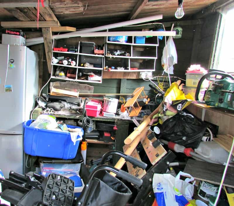 messy, clutttered storage shed