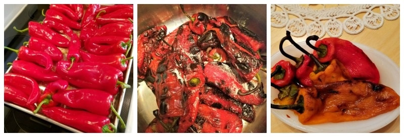 a bunch of roasted red peppers