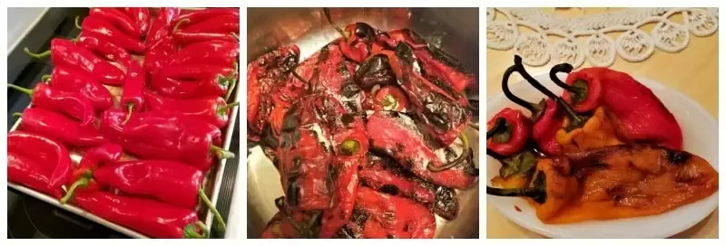 a bunch of roasted red peppers