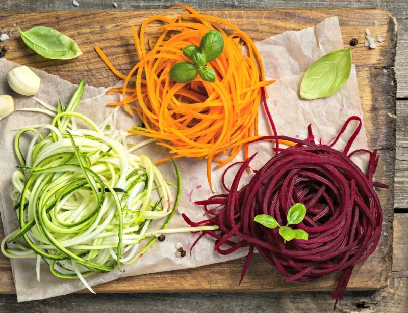 zucchini, carrot, and beet noodles