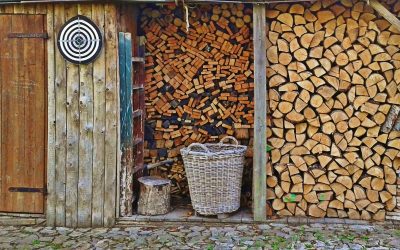 Firewoood shed filled up with wood for the winter