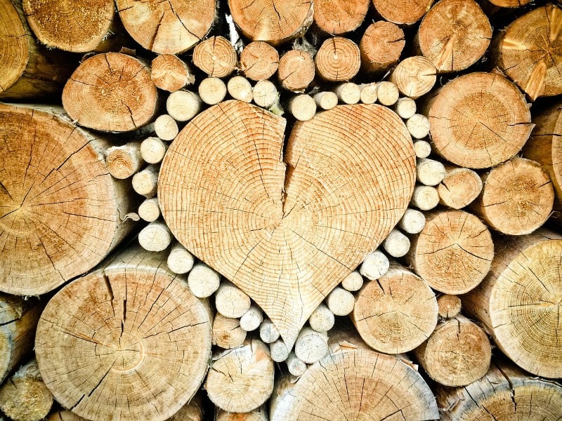 Heart shaped firewood pile