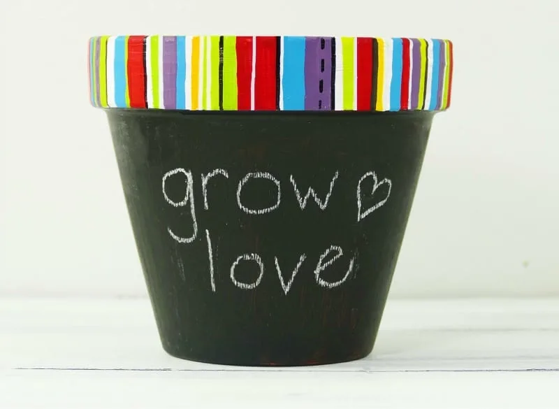 DIY chalkboard flower pot with a message