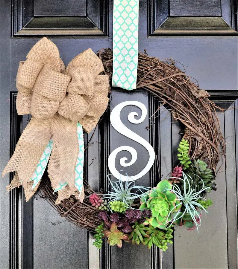 succulent wreath on a door