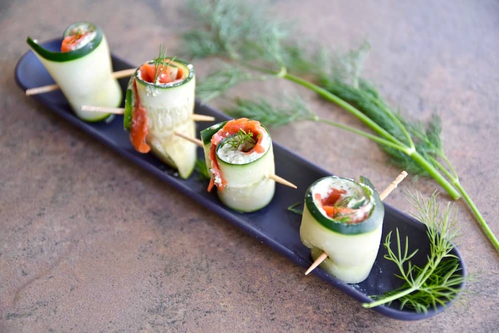 Salmon cucumber roll-ups