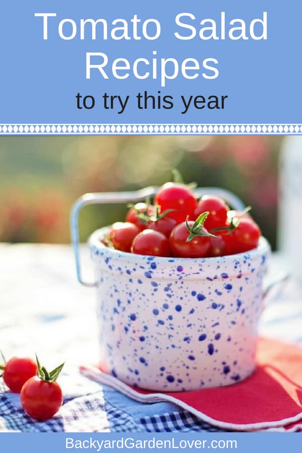 Cherry tomatoes in a white and blue speckled container