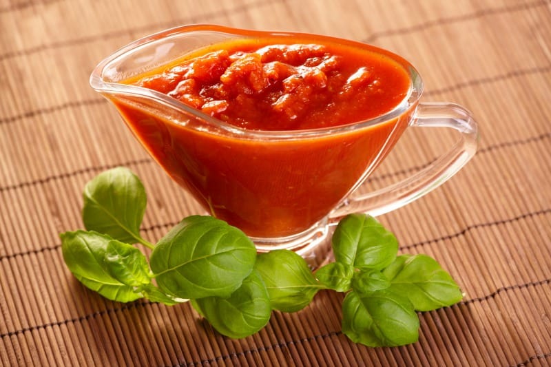 Italian pasta tomato sauce with fresh basil