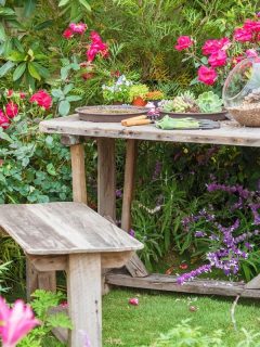 potting bench in the garden