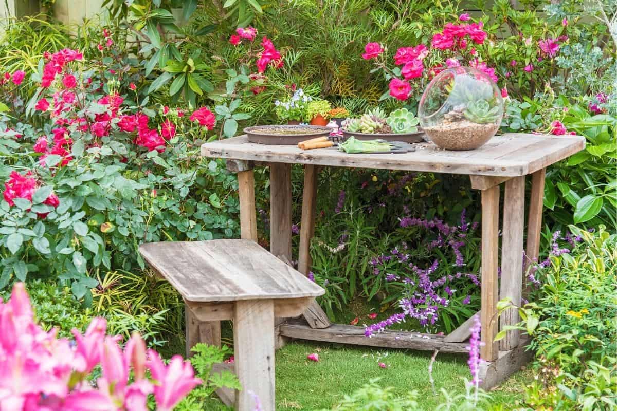 potting bench in the garden