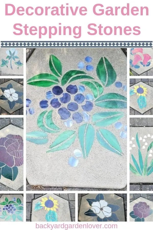 Decorative stepping stone with purple fruit and leaves