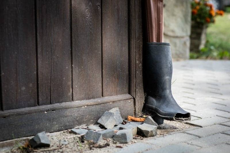 Rainwater drainage made from an old rubber boot