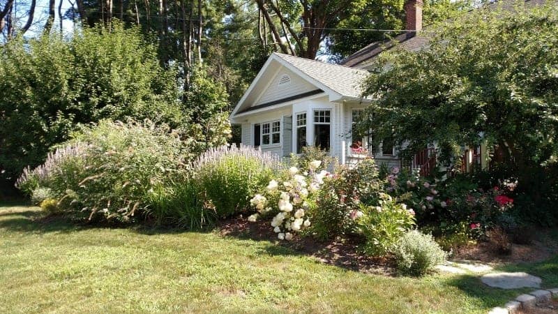 Beautiful backyard with spring flowers