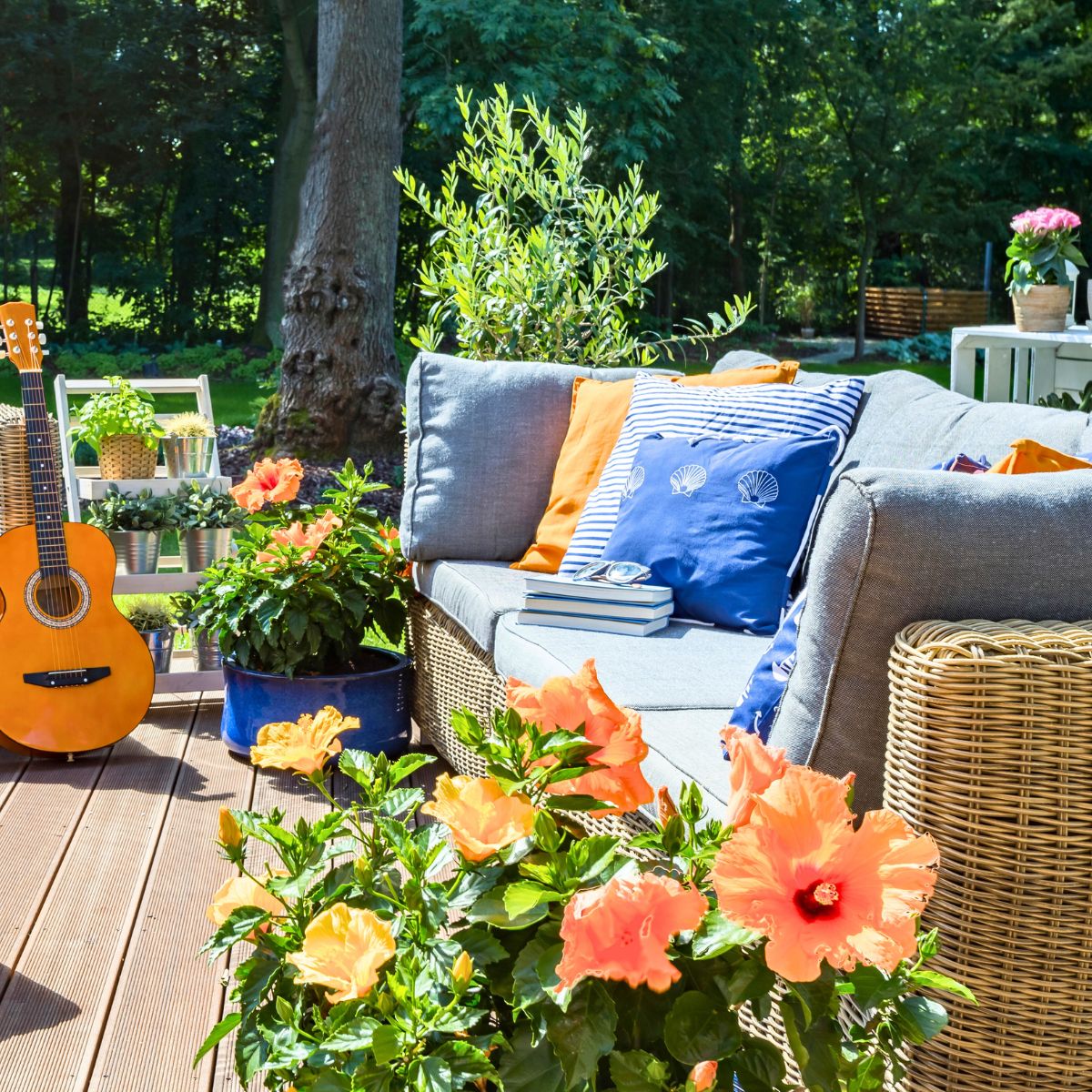 Vibrant colored patio furniture and decor.