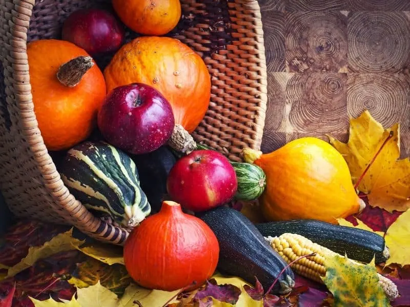 Fall fruits and veggies in a basket