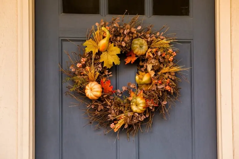 Fall wreath hanging on the front door