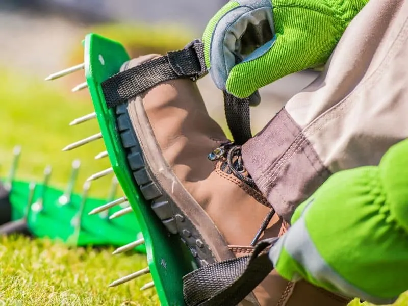 Lawn aerator spiky shoes