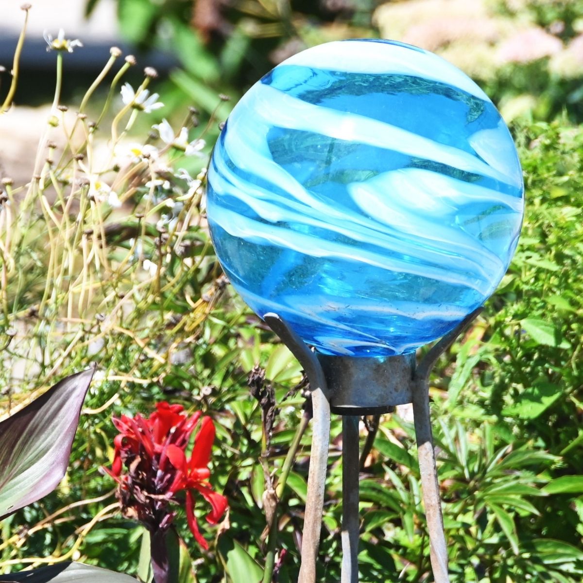 blue swirl glass gazing ball