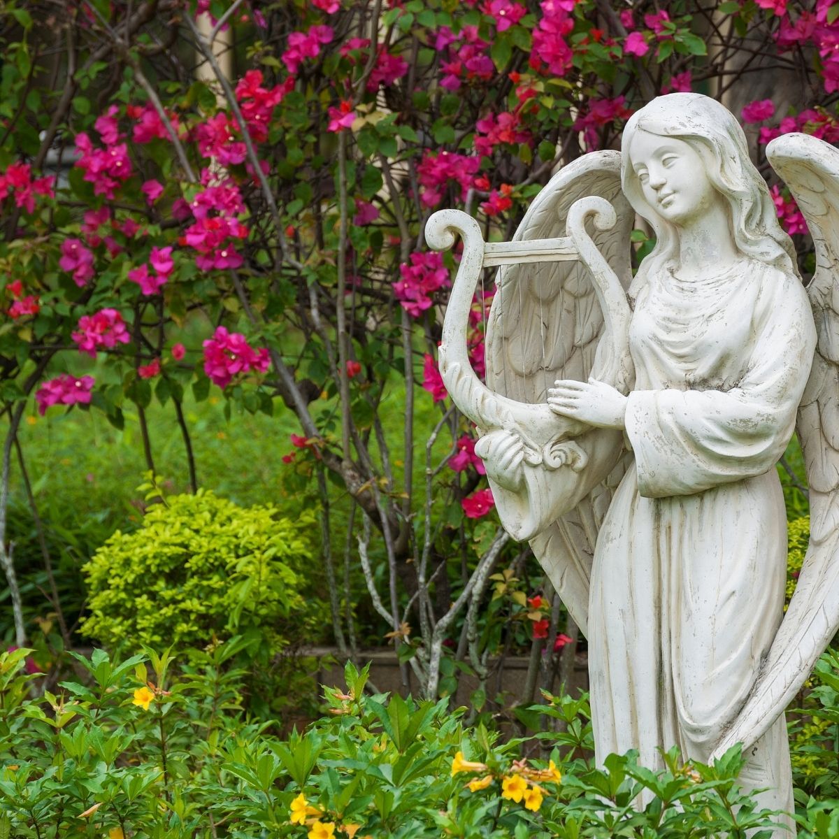 garden angel with harp
