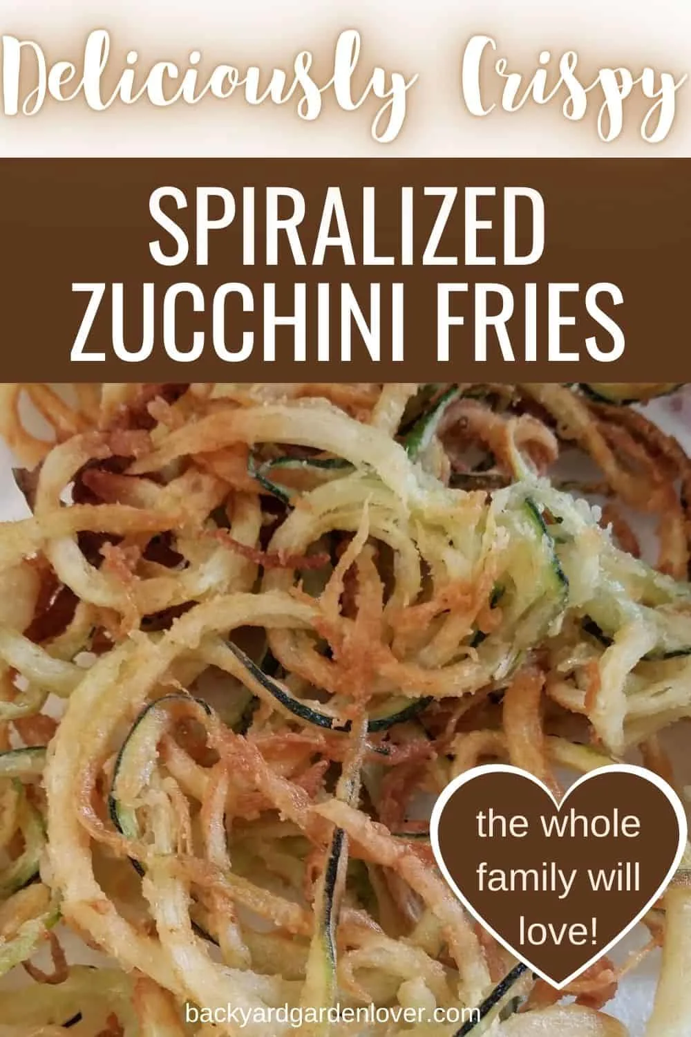 Crispy curly zucchini fries the whole family will love - Pinterest image