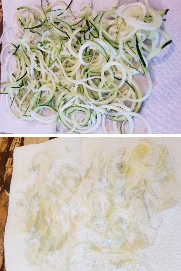 Zucchini between paper towel sheets to absorb liquid