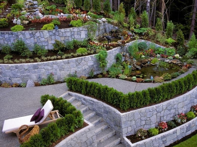 Retaining walls used ot lansdcape a hilly front yard