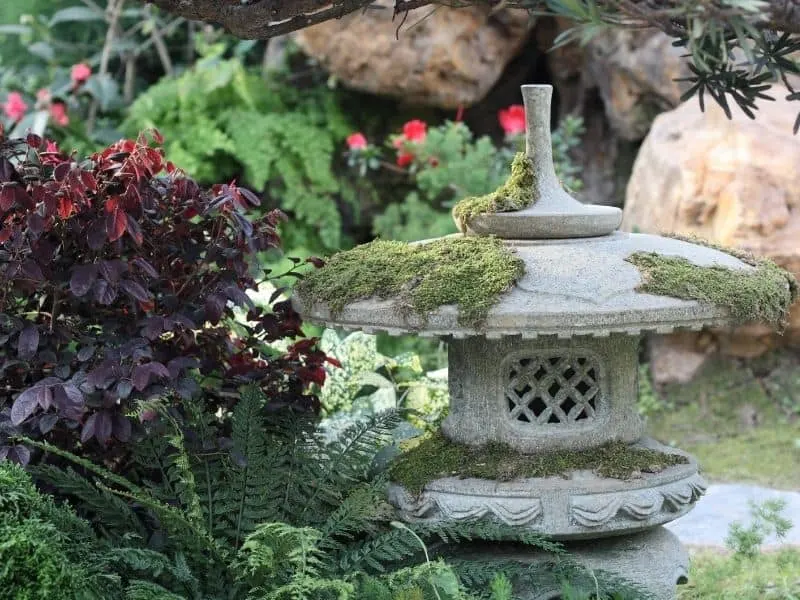 Asian style garden featuring a pagoda