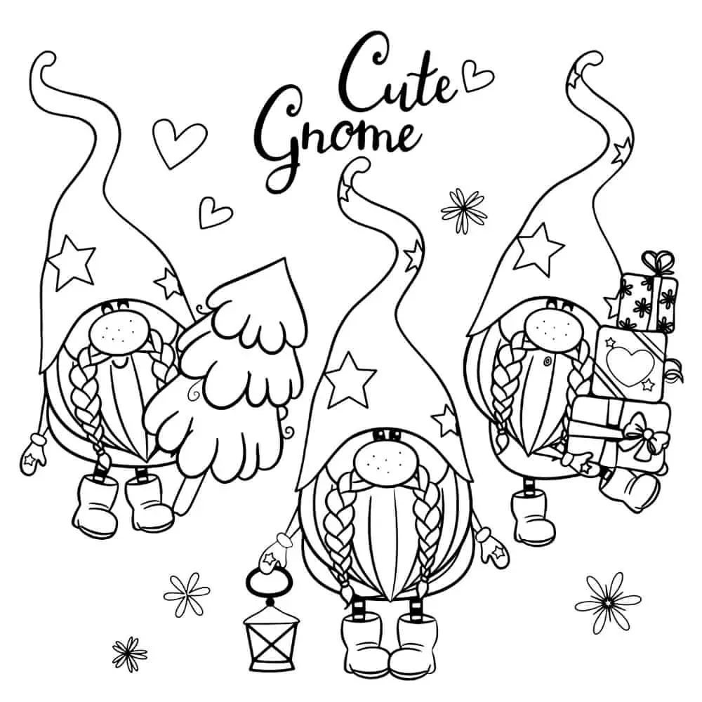 Cute Christmas gnome coloring page