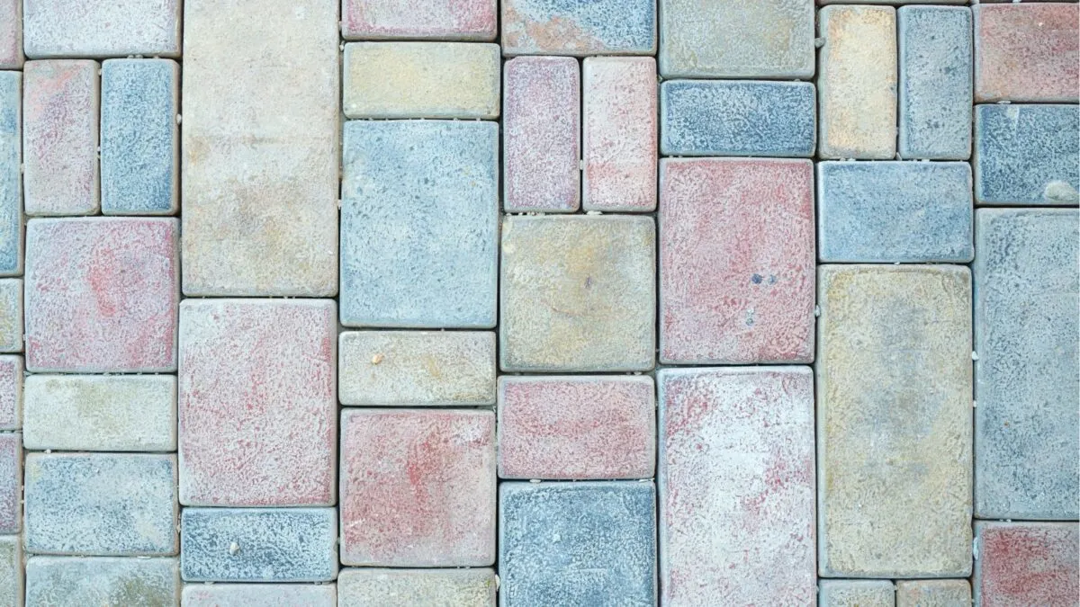 pastel colored cobblestoned pavement.