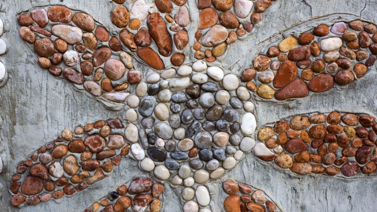 Flower - wall decorations made of rocks in Ivan Dolac village, Croatia