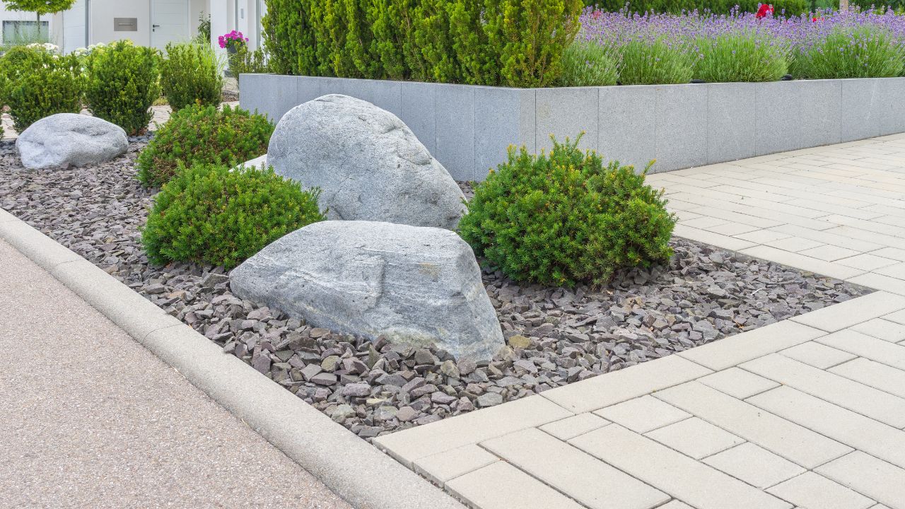 Modern garden design. rock garden with gravel.