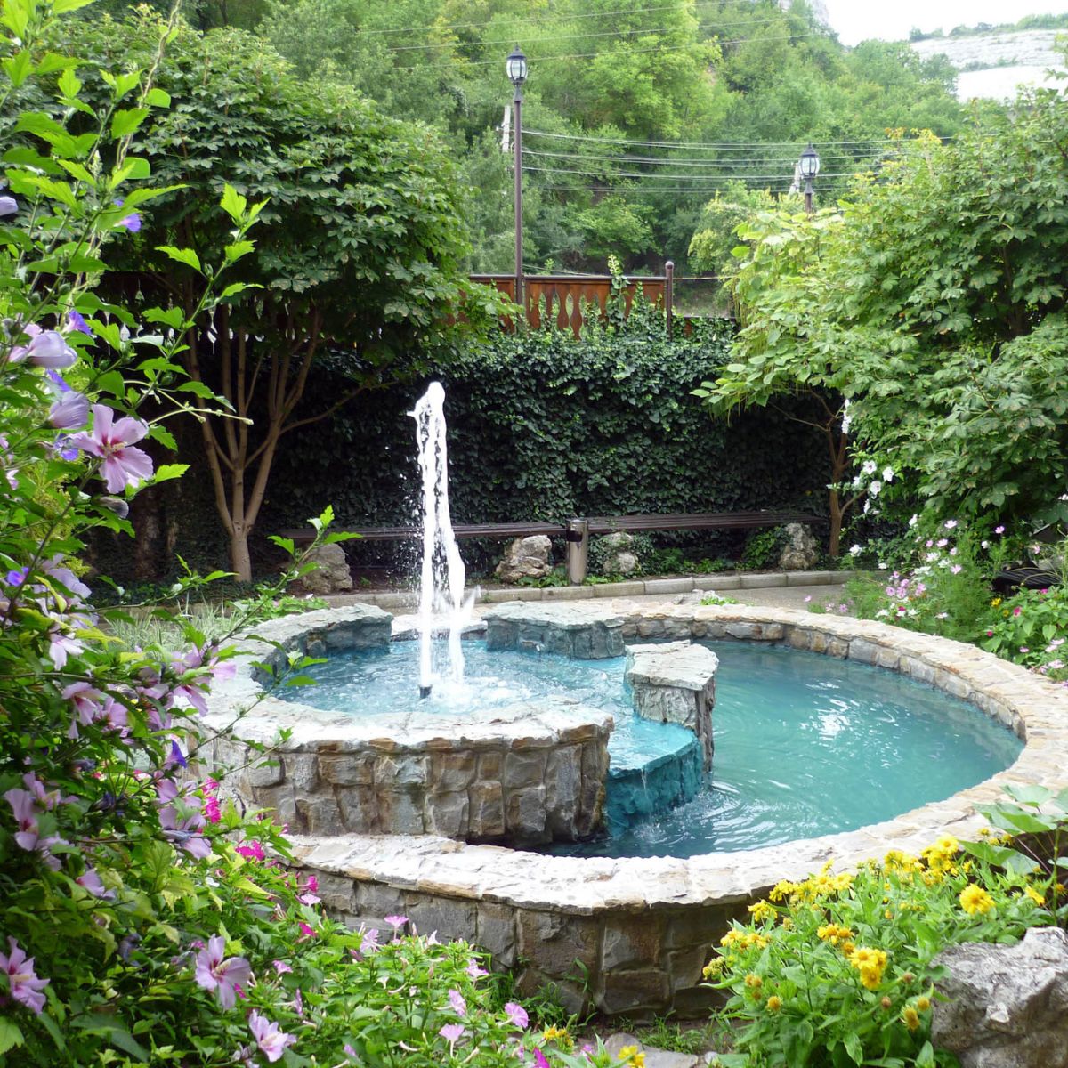 The fountain in the garden of the mountain village