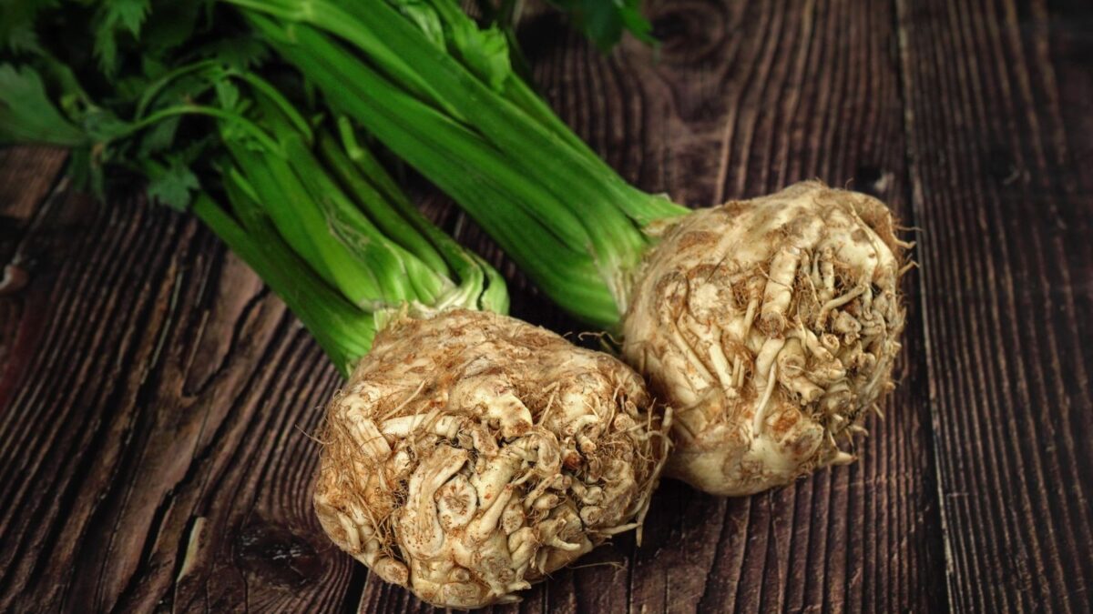 celeriac roots and leaves.