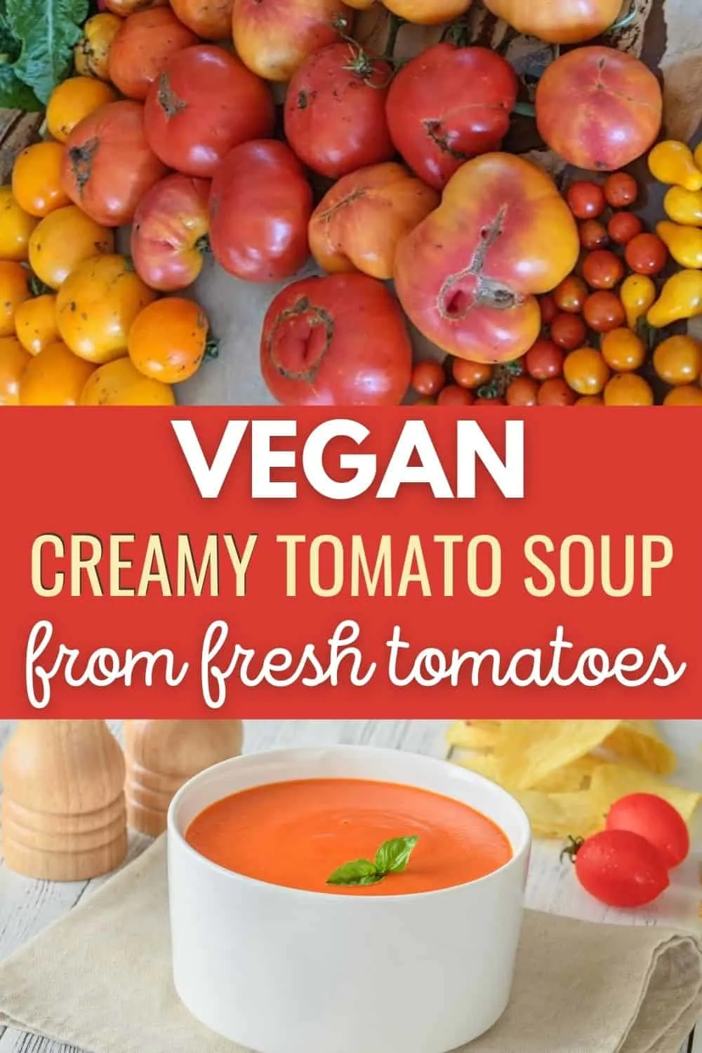 Vegan creamy tomato soup from fresh tomatoes
