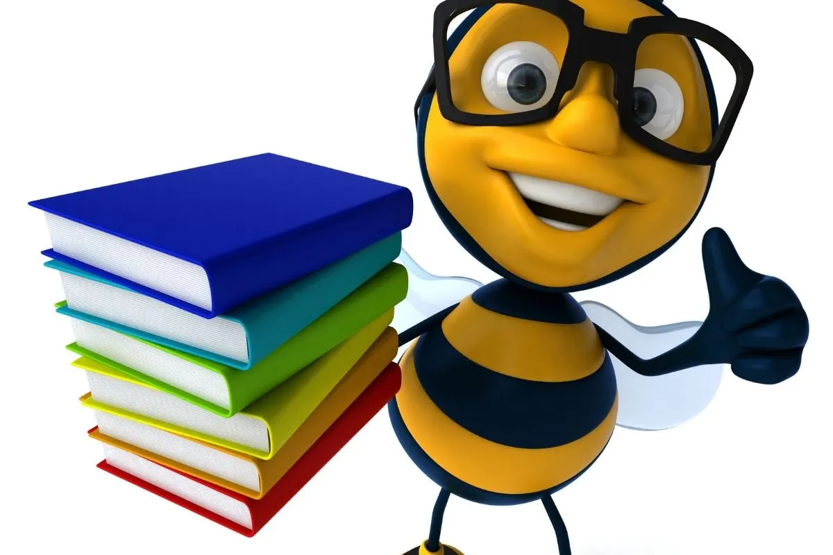 caricature of a bee with books in its hands