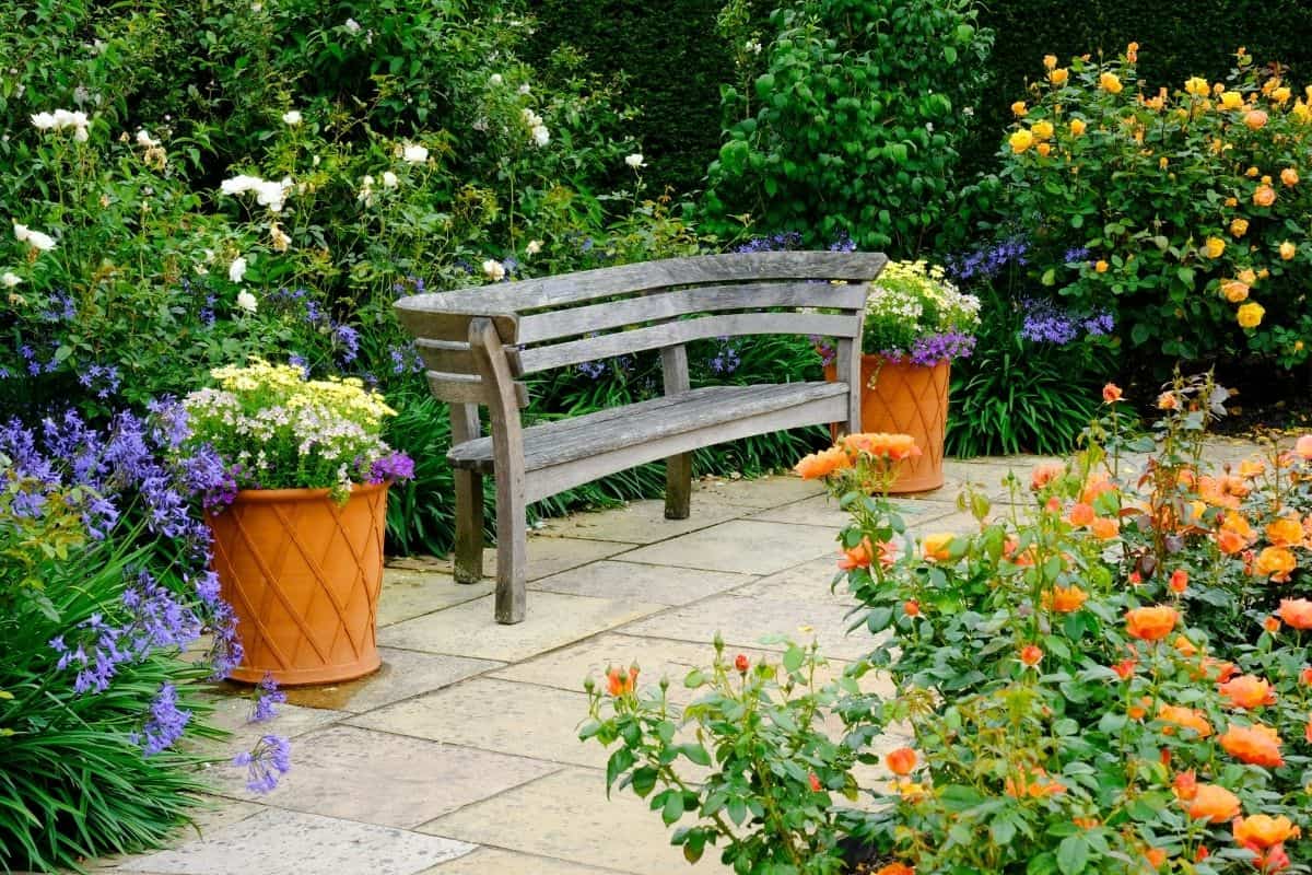 wooden bench on the patio