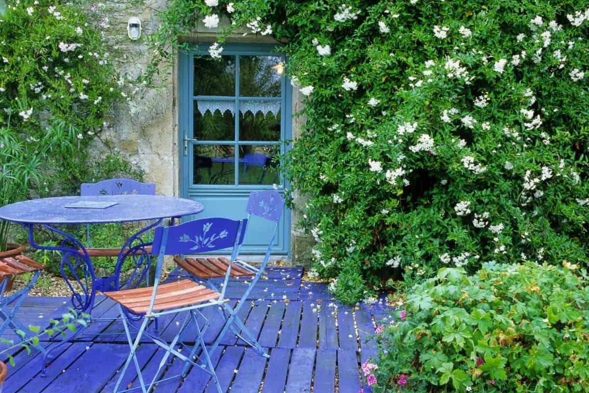 bright blue patio set