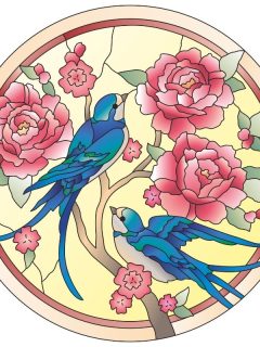stained glass birds and flowers