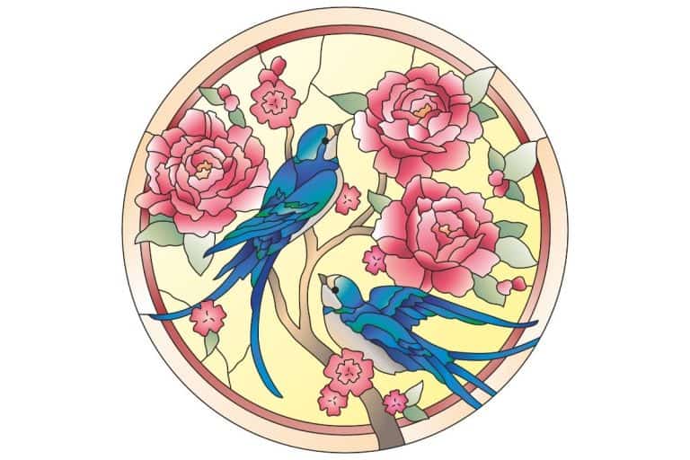 stained glass birds and flowers