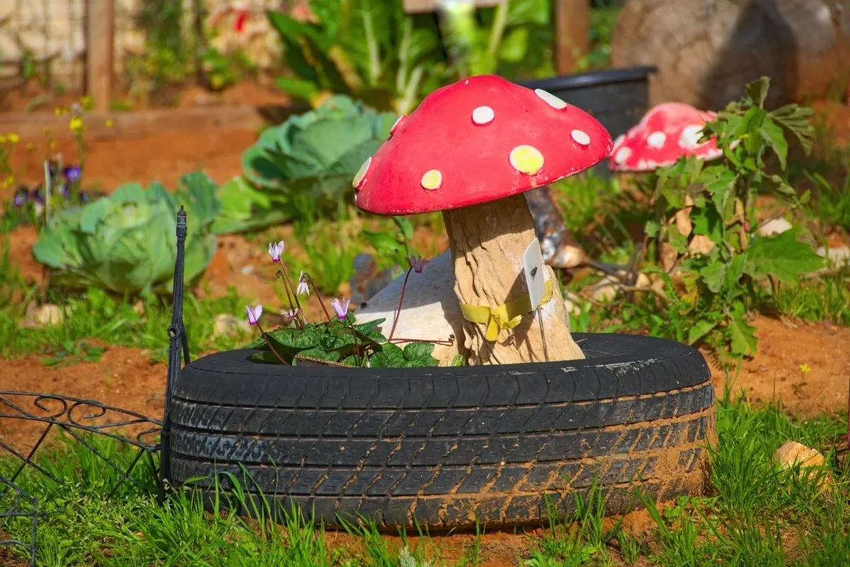 Fairy garden in an old tire
