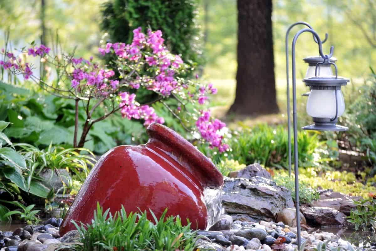 a water feature in the rock garden