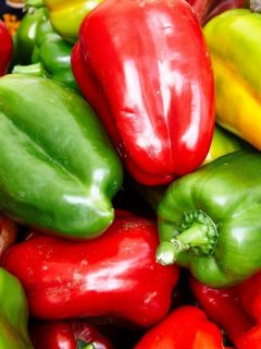 green, red and yellow peppers